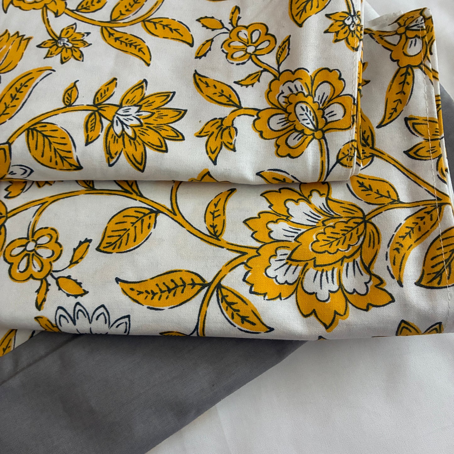 Yellow Floral Queen Size Bedspread 90x100 inches ( 2 PILLOW COVERS)