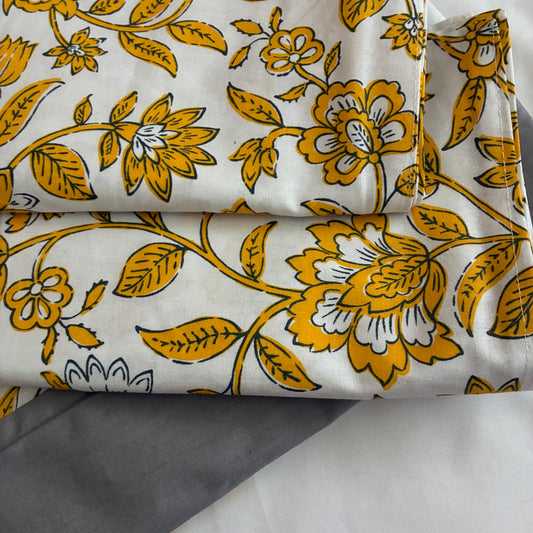 Yellow Floral Queen Size Bedspread 90x100 inches ( 2 PILLOW COVERS)