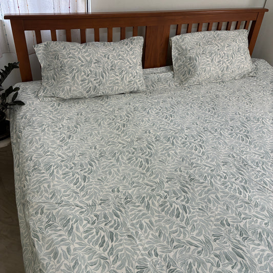 Grey Leaf Satin Cotton King Size Bedspread 100x110 inches