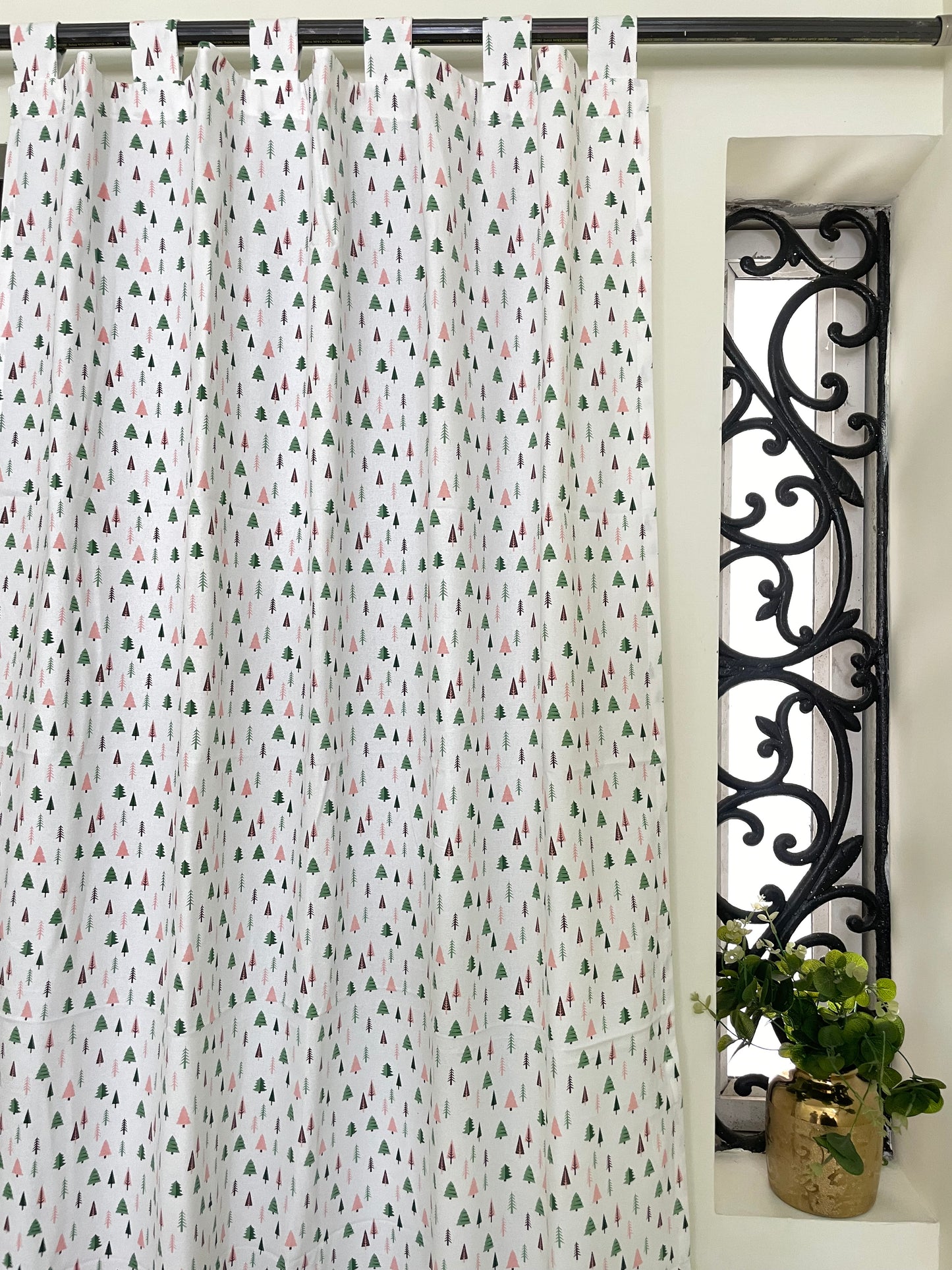 Christmas Tree Print Cotton Curtains