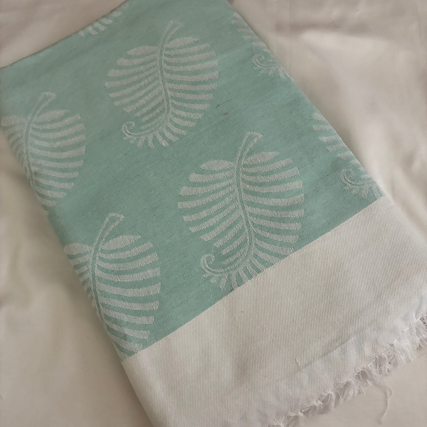Aqua fern Double Size Cotton Blanket