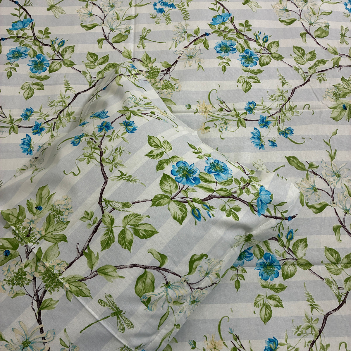 300 TC Blue Floral King Size Cotton Bedspread 108x108 inches