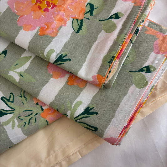 Orange Rose King Cotton Bedspread 100x110 inches (2 pillow covers)