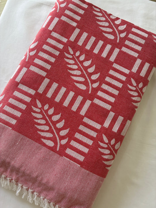 Red Leaf Double Size Cotton Blanket