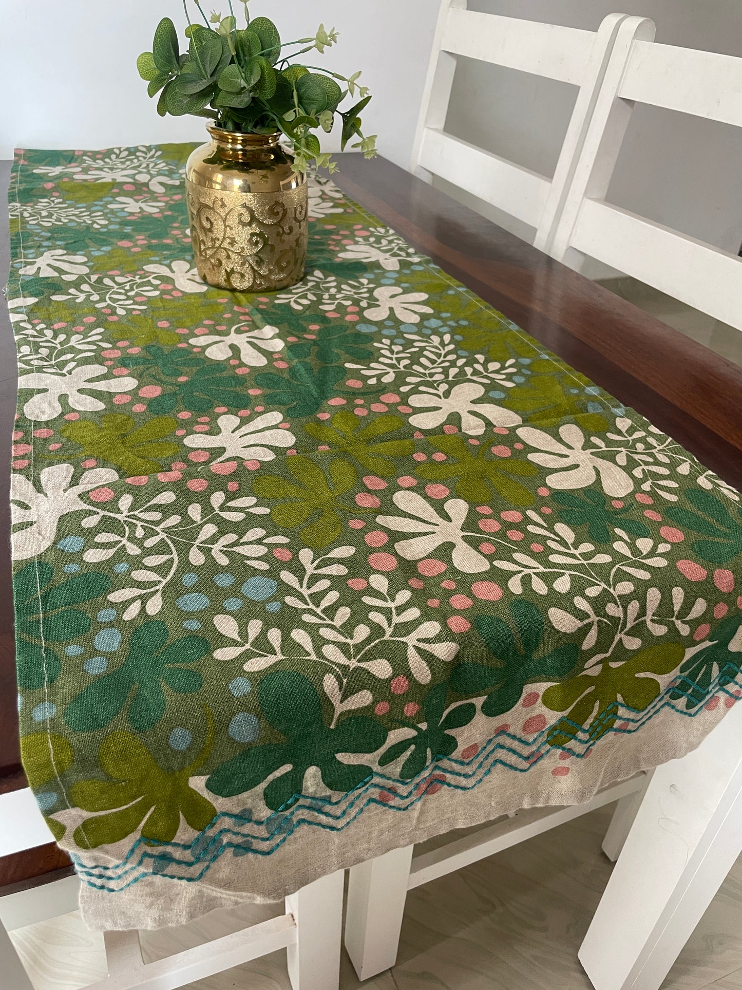 Leaf Print Embroidered Table Runner 5ft long