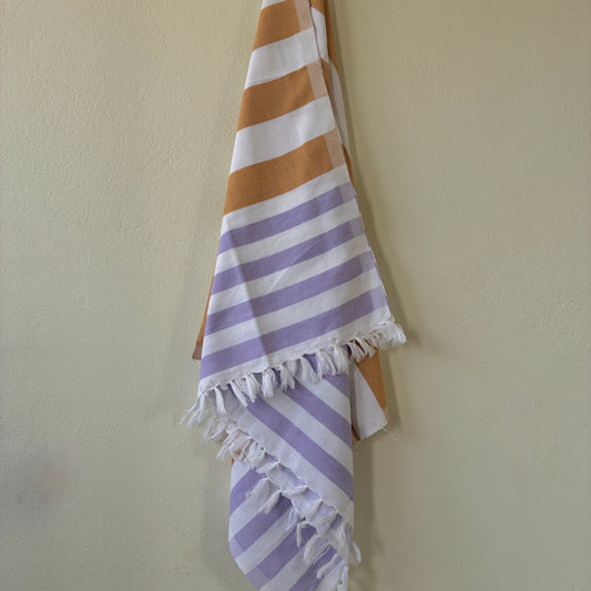 Brown with Lavender Stripes Cotton Bath Towels