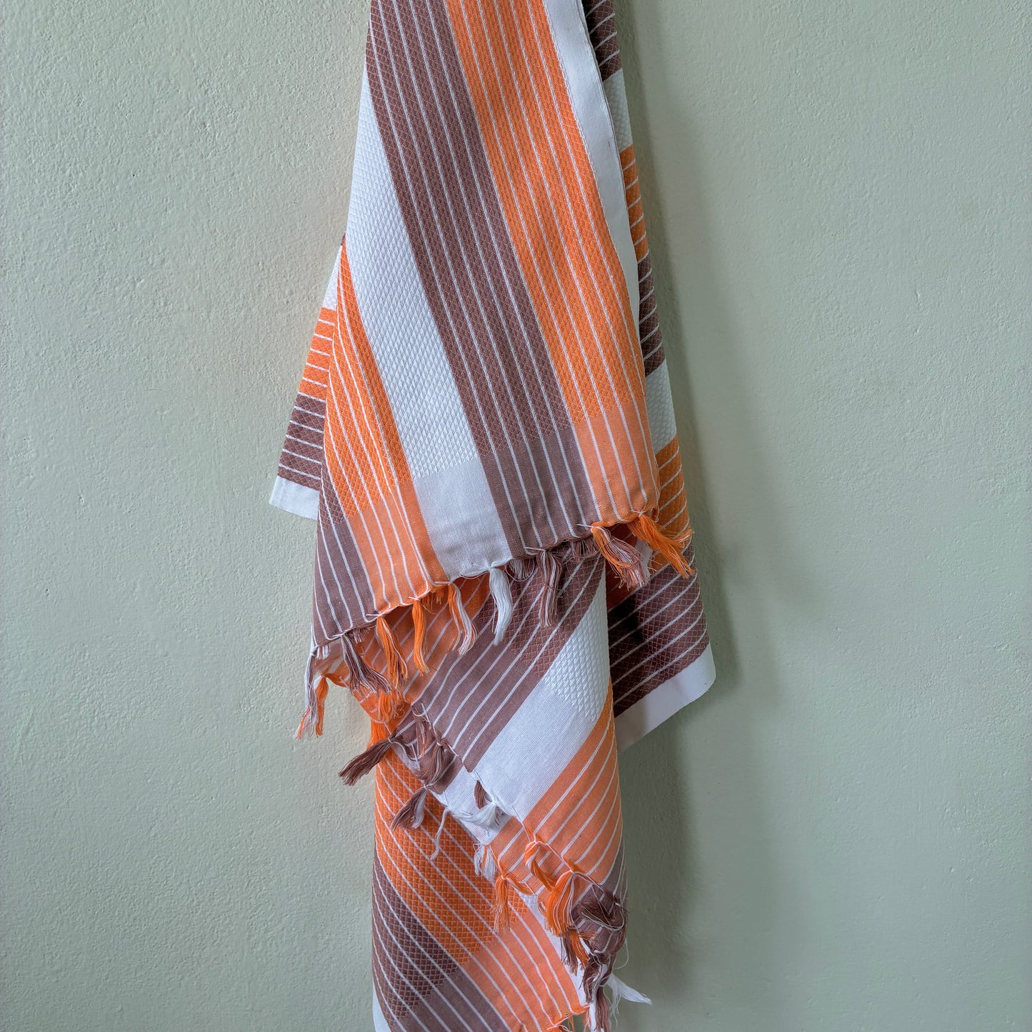 Orange and Brown Stripes Cotton Bath Towels
