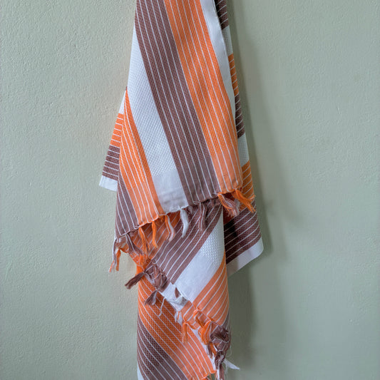 Orange and Brown Stripes Cotton Bath Towels