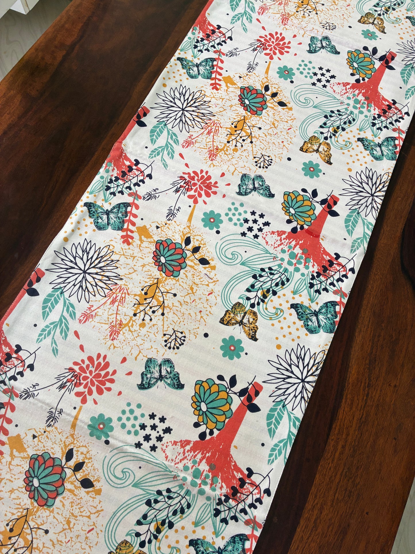 Reversible Floral & Butterfly Table Runner 5.5 ft  long