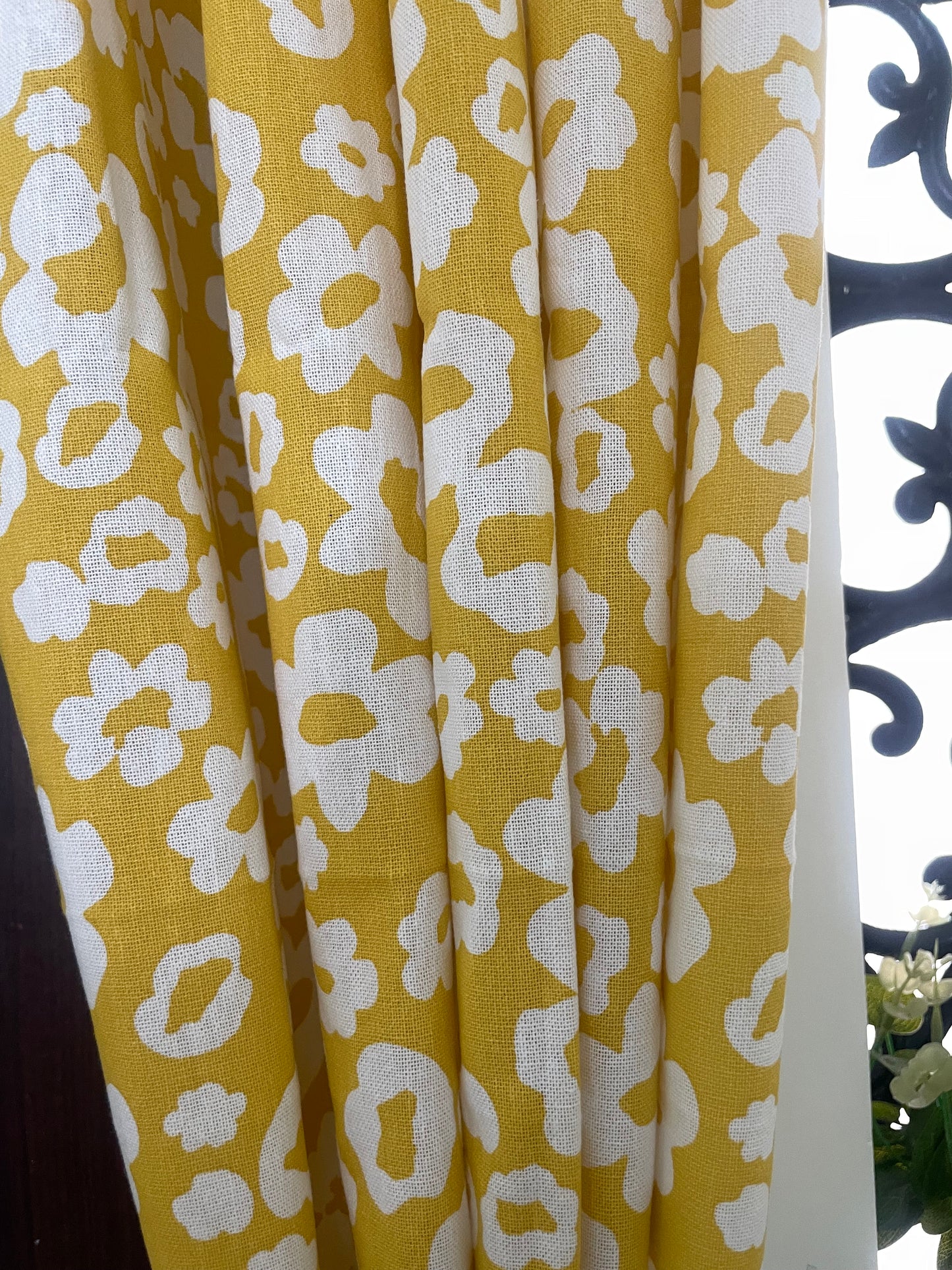 Yellow Floral Print Cotton Curtains