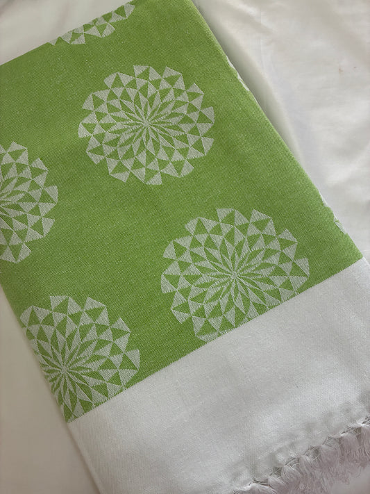 Green Floral Double Size Cotton Blanket