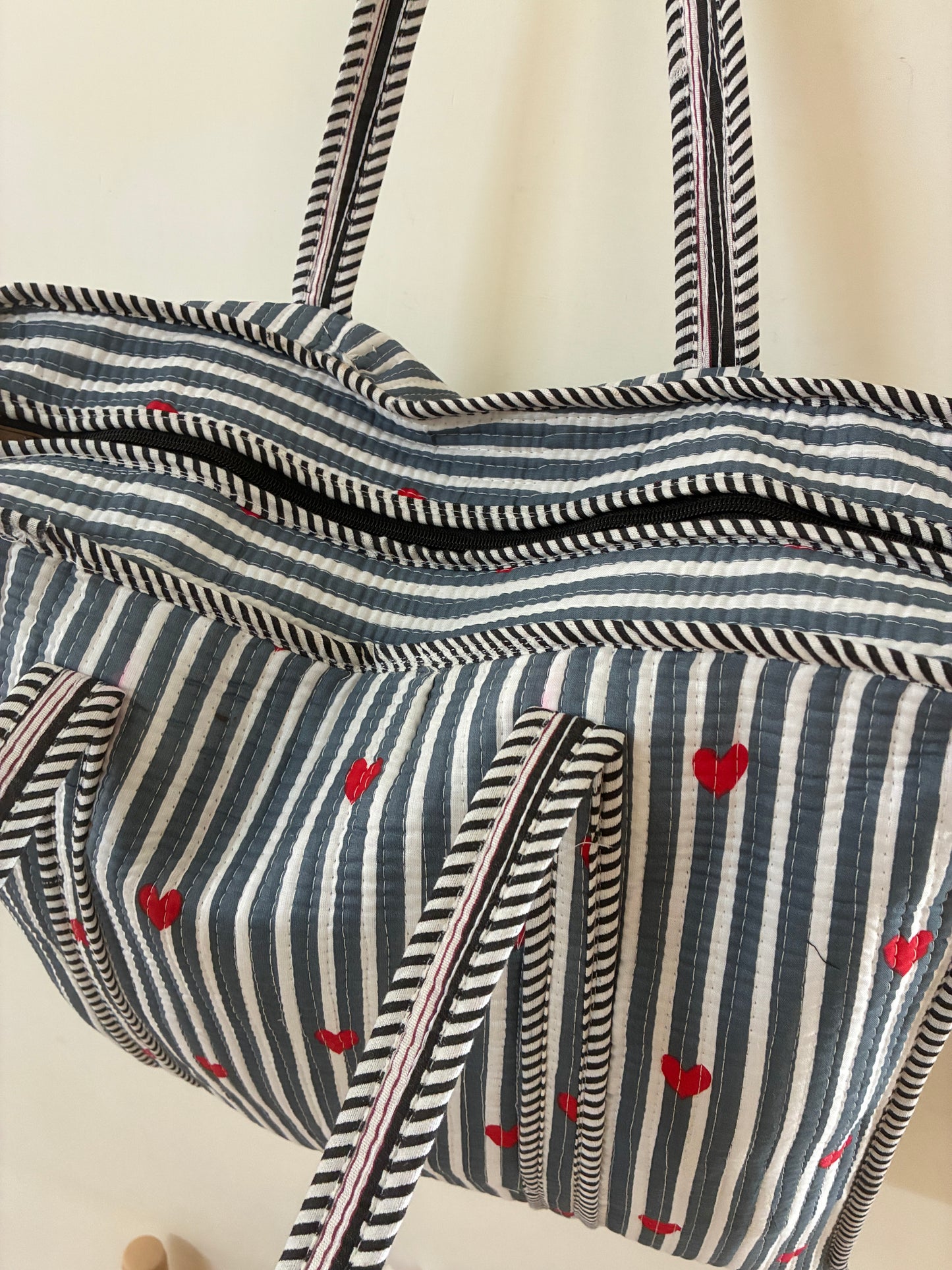 Large Quilted Tote Bag with Zip Closure