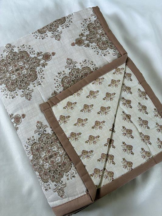 Brown Motif Floral Single Size Cotton Dohar