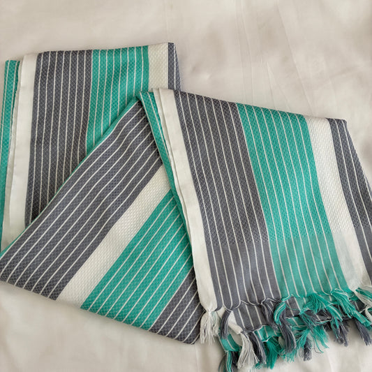 Turquoise stripes Extra Long Cotton Bath Towel
