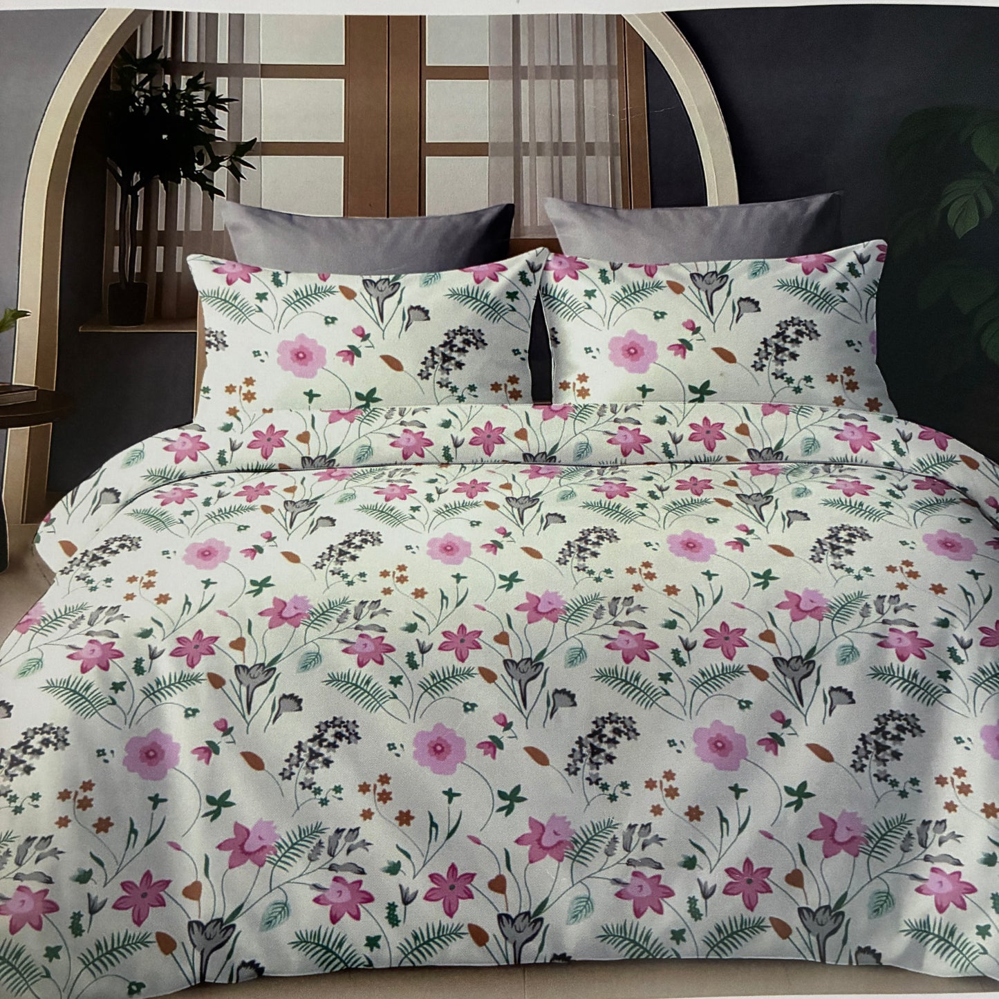 Pink Floral 300tc premium Queen bedspread 90x100 in(2 pillow covers)