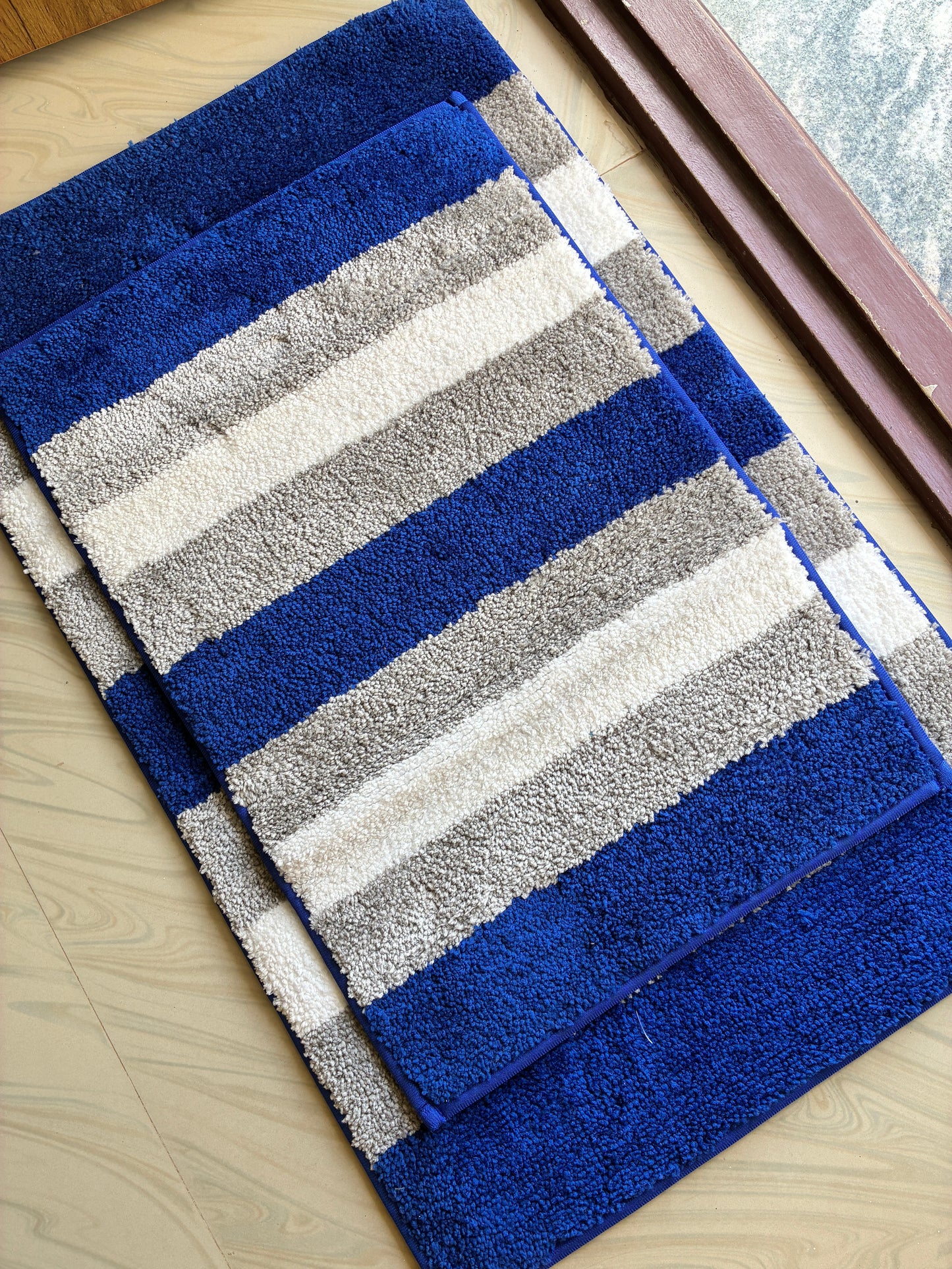 Anti Slip Blue stripes Floor mats (set of 2) (40x60cm) (50x82cm)