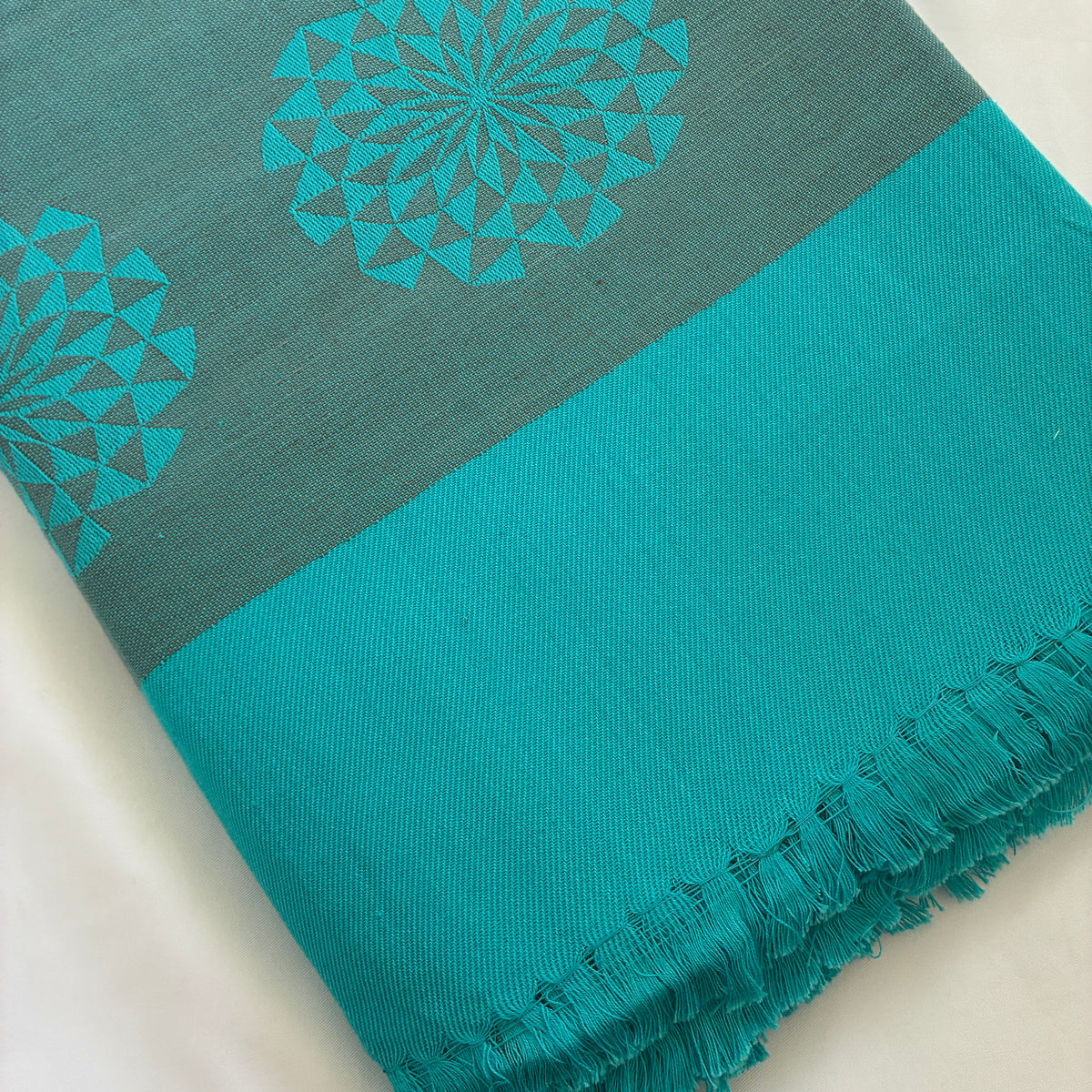 Blue Mandala in Graphite Size Cotton Blanket