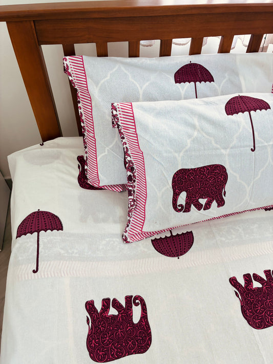 Premium Red Elephant Print King Size Cotton Bedspread 108 x 108 in