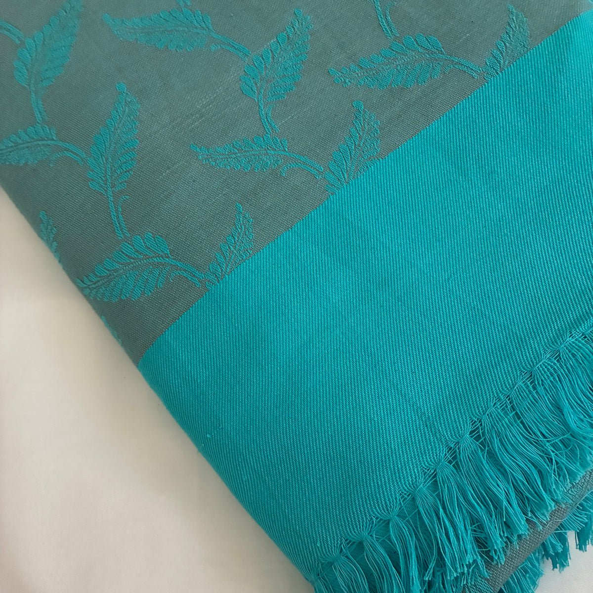 Blue Leaf in Graphite Double Size Cotton Blanket