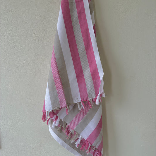 Pink & Grey Stripes Cotton Bath Towels