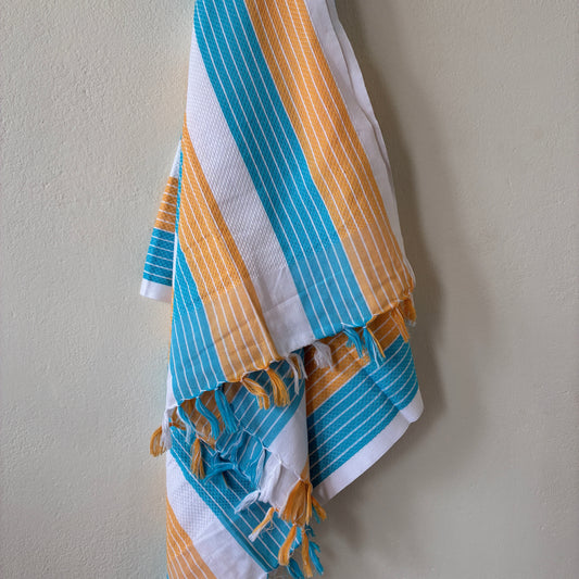 Blue & Yellow Stripes Cotton Bath Towels