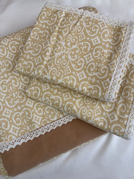 Mustard Motifs Lace King Size Cotton Bedspread 100x110 in