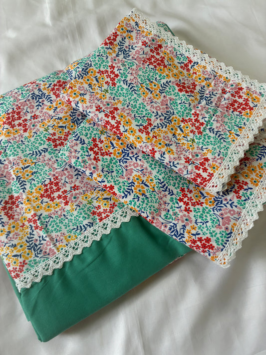 Colourful Floral Lace King Size Cotton Bedspread 100x110 in