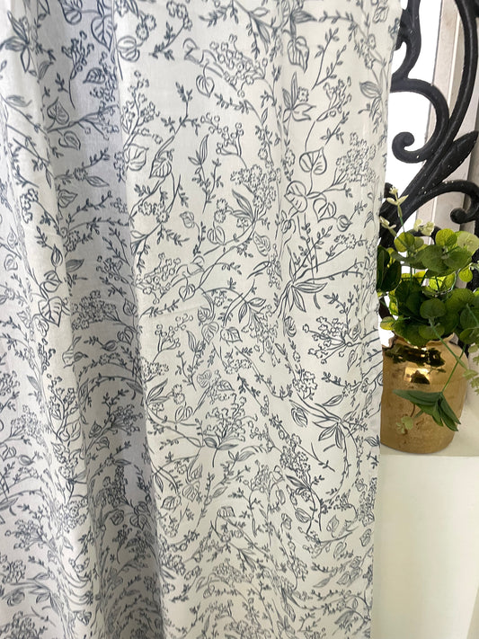 Blue Leaves & Florals Print Cotton Curtains