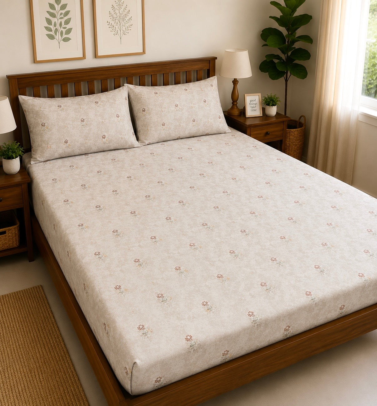 Brown Daisy Fitted King Size Bedspreads  75x75x10 inches