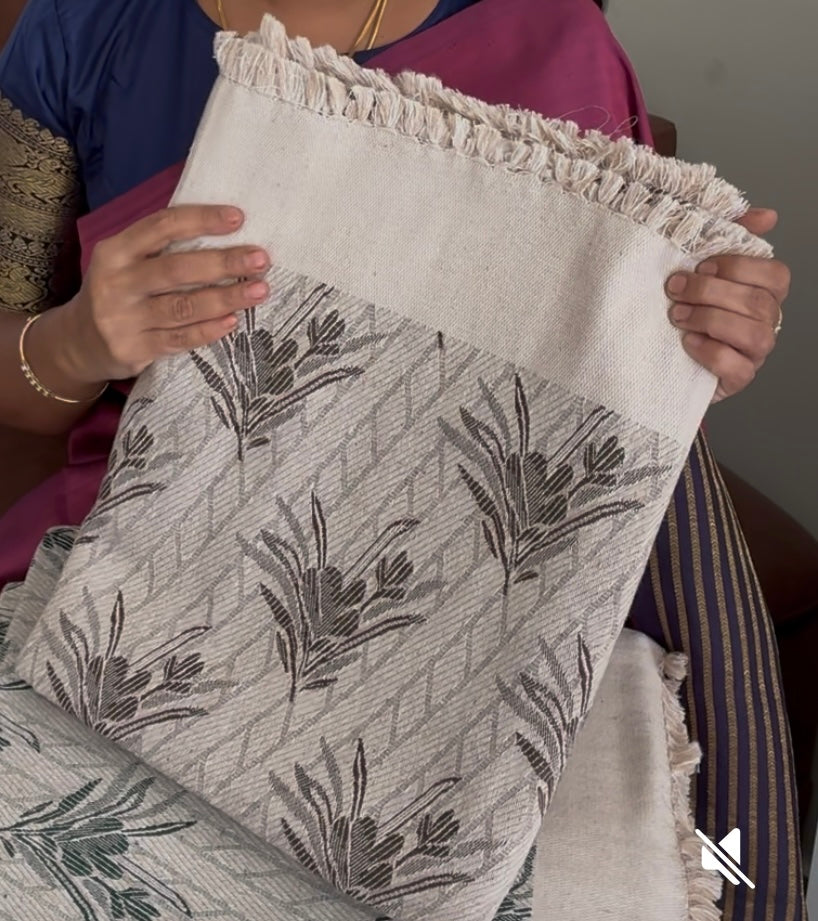 Thick Grey Floral Blanket / Throw