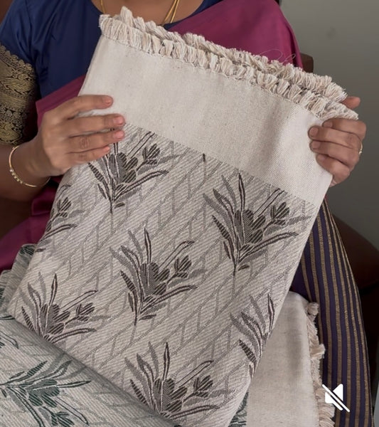 Thick Grey Floral Blanket / Throw