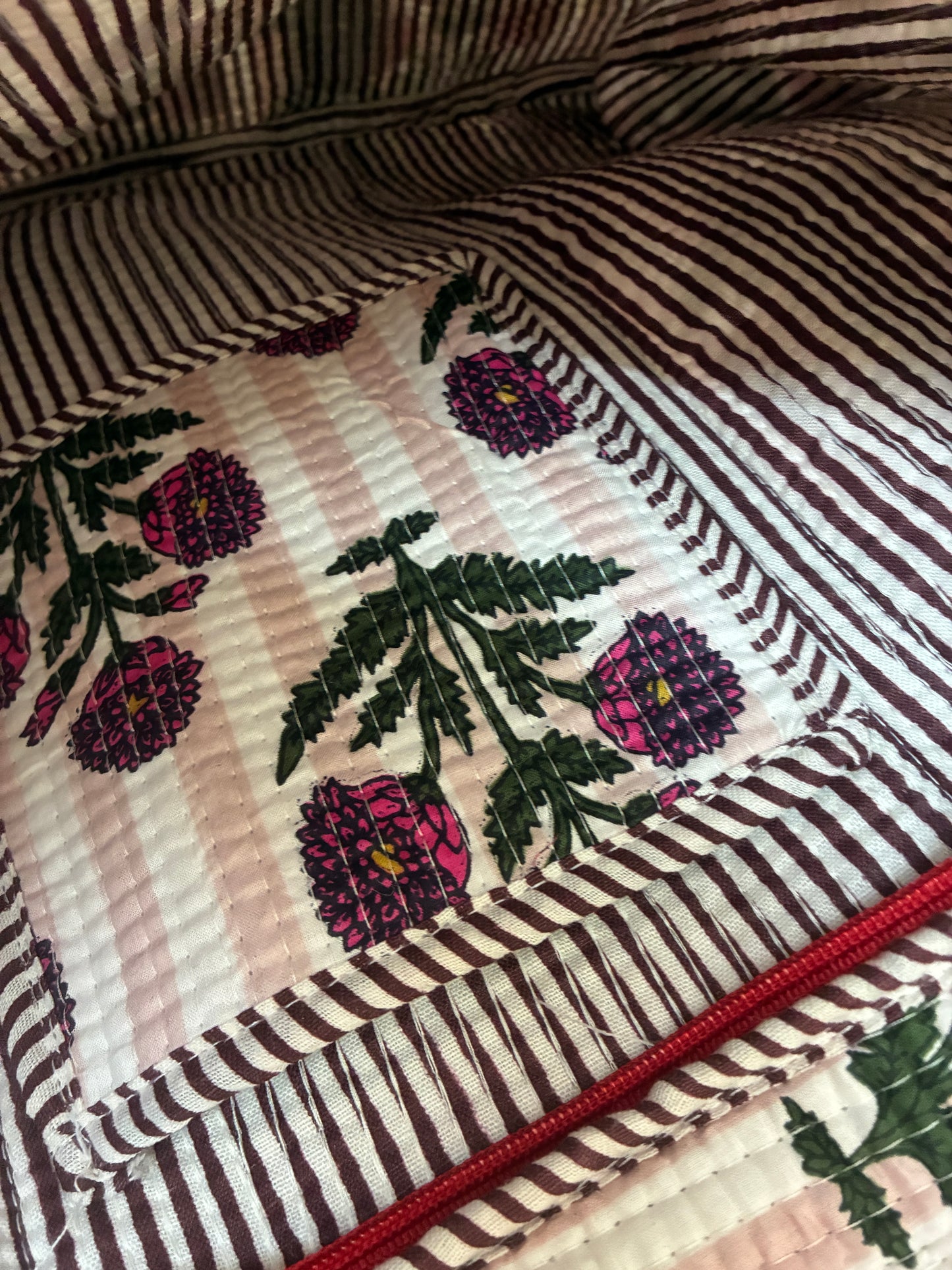 Large Quilted Tote Bag with Zip Closure