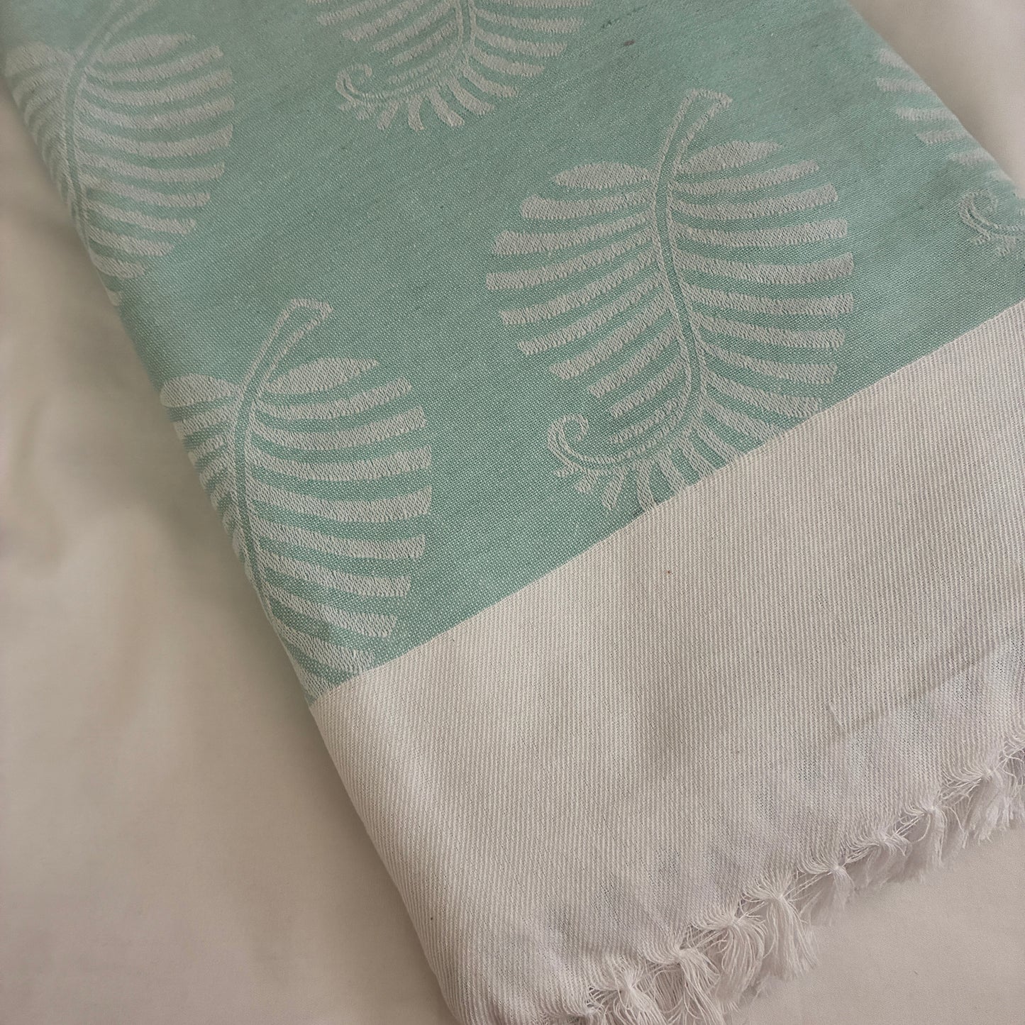 Aqua fern Double Size Cotton Blanket