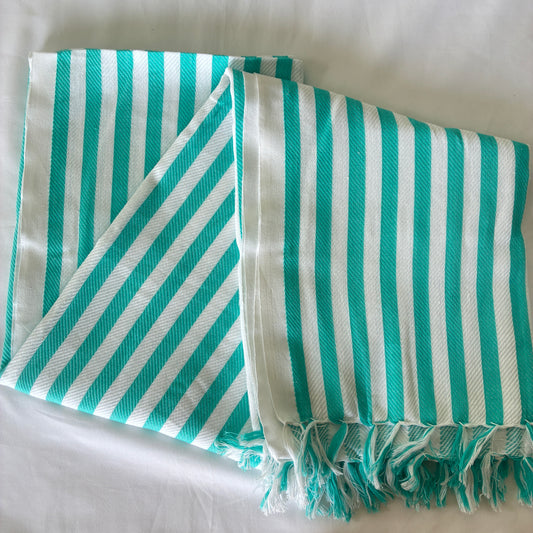 Greenish Blue Stripes Extra Long Cotton Bath Towel