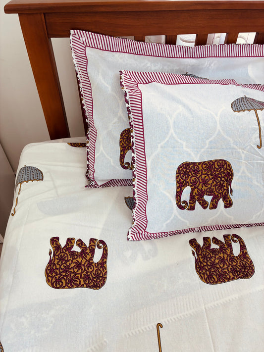 Premium Elephant Print King Size Cotton Bedspread 108 x 108 in