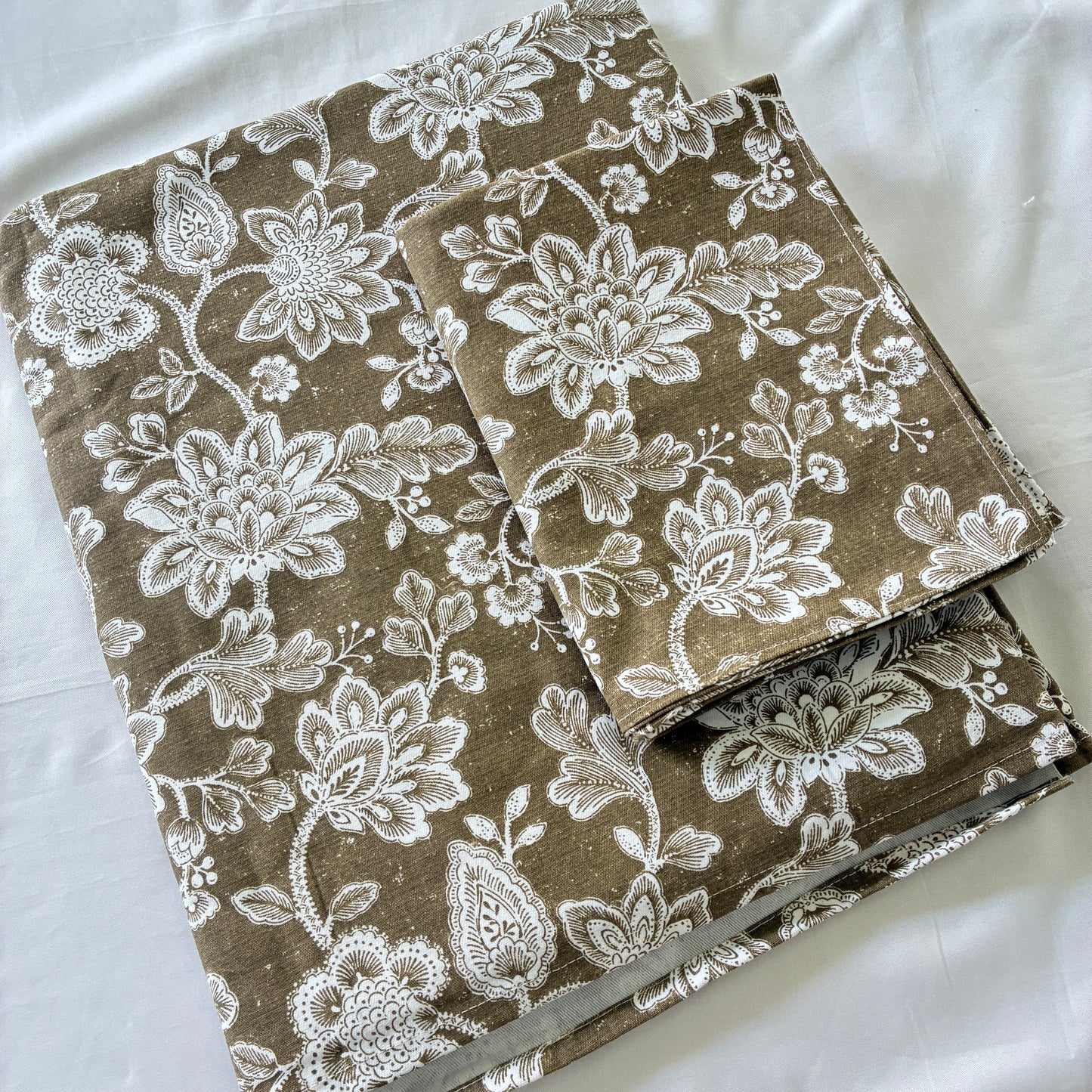 Brown Floral Single Size Cotton Bedspread with 1 Pillow Cover 60 x 90 in