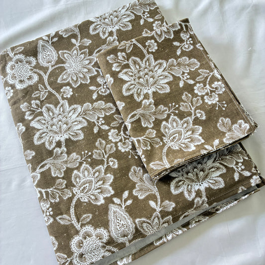 Brown Floral Single Size Cotton Bedspread with 1 Pillow Cover 60 x 90 in