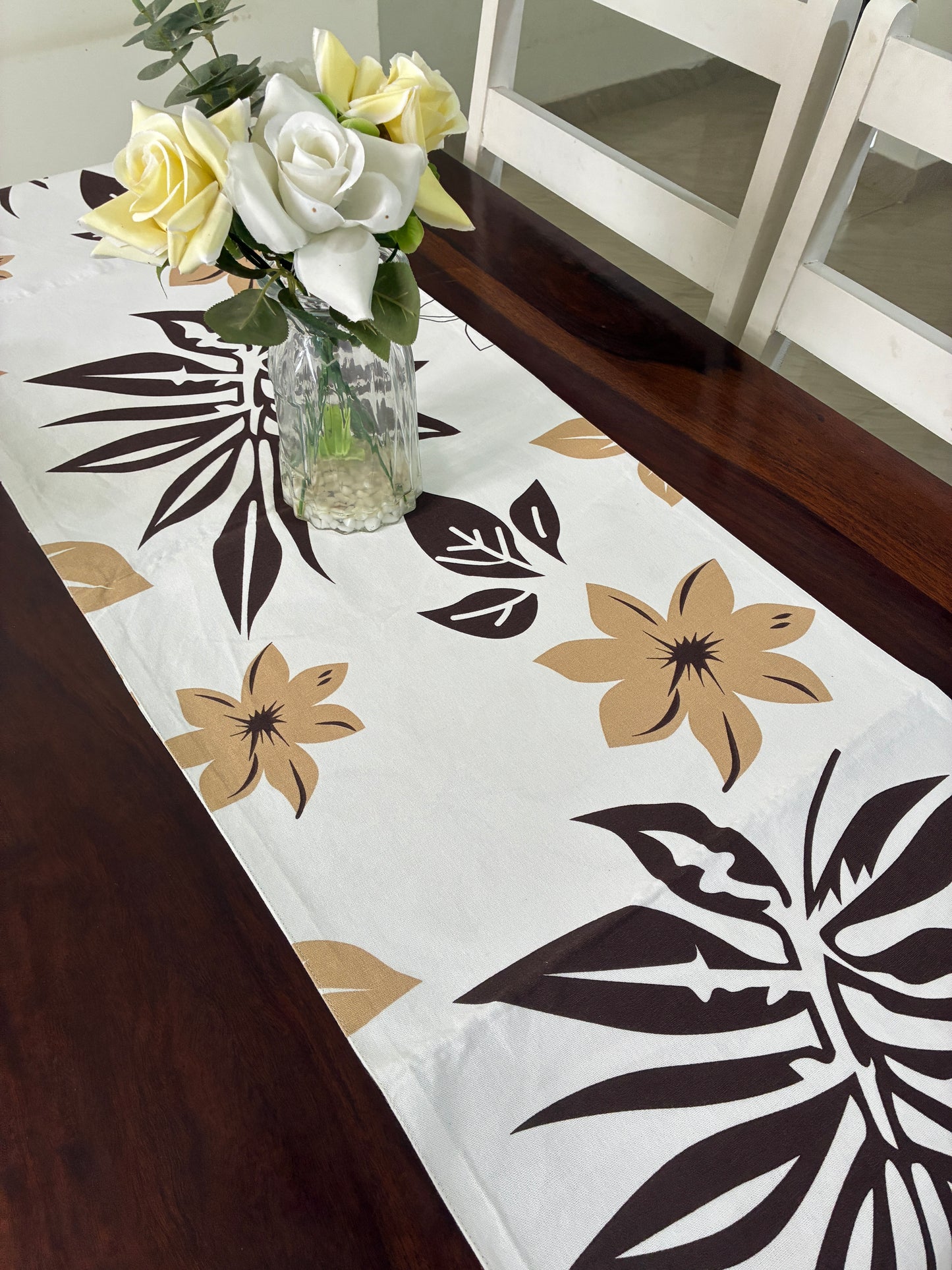 Brown Floral Table Runner 5.5 ft  long