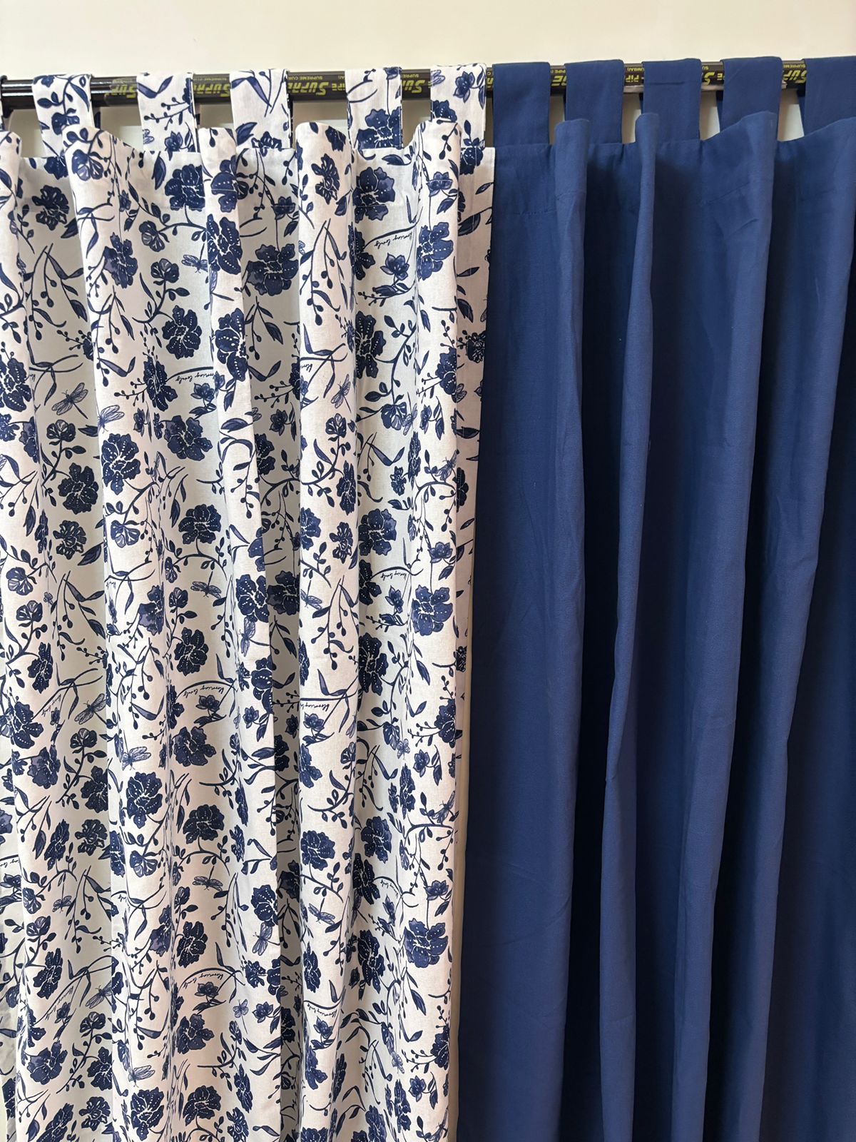 Blue solid curtain