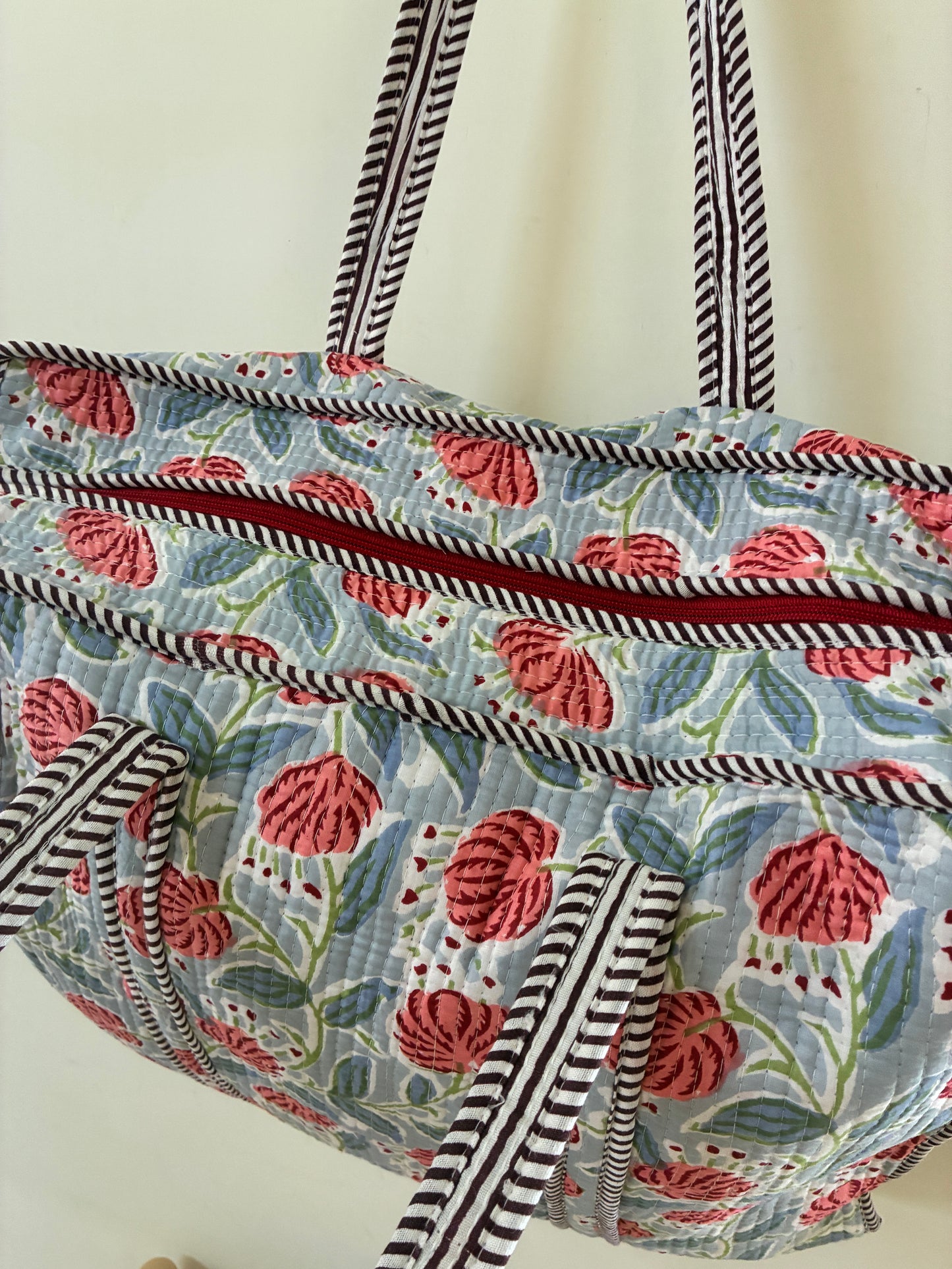 Large Quilted Tote Bag with Zip Closure