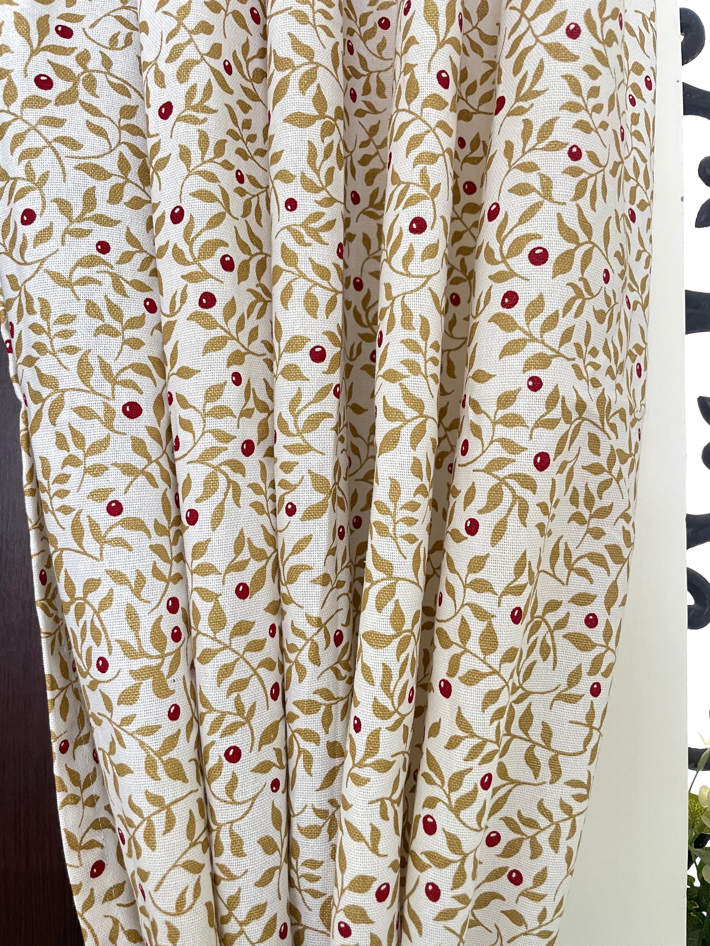 Brown Leaf & Berry Print Cotton Curtains