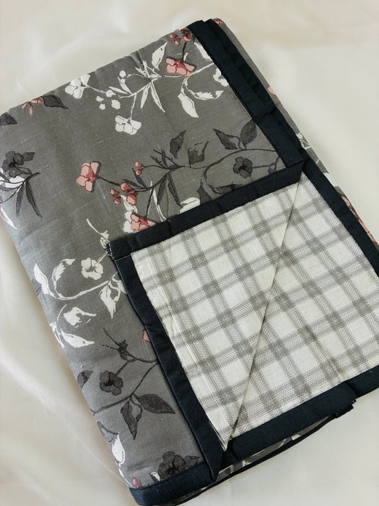 Elephant Grey Floral Single Size Cotton Dohar