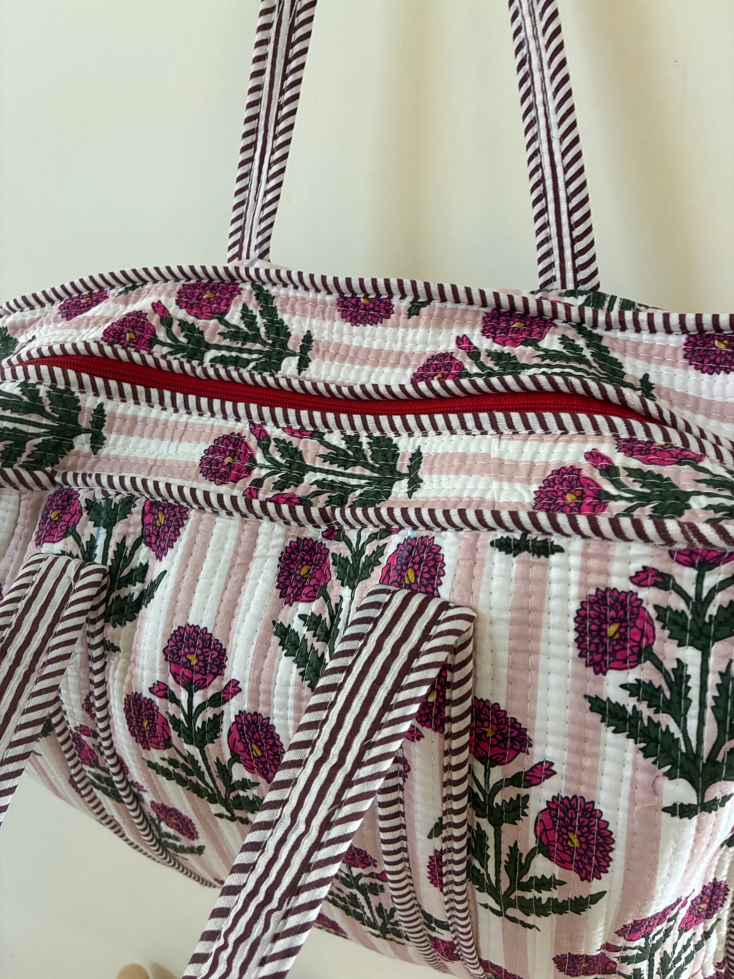 Large Quilted Tote Bag with Zip Closure