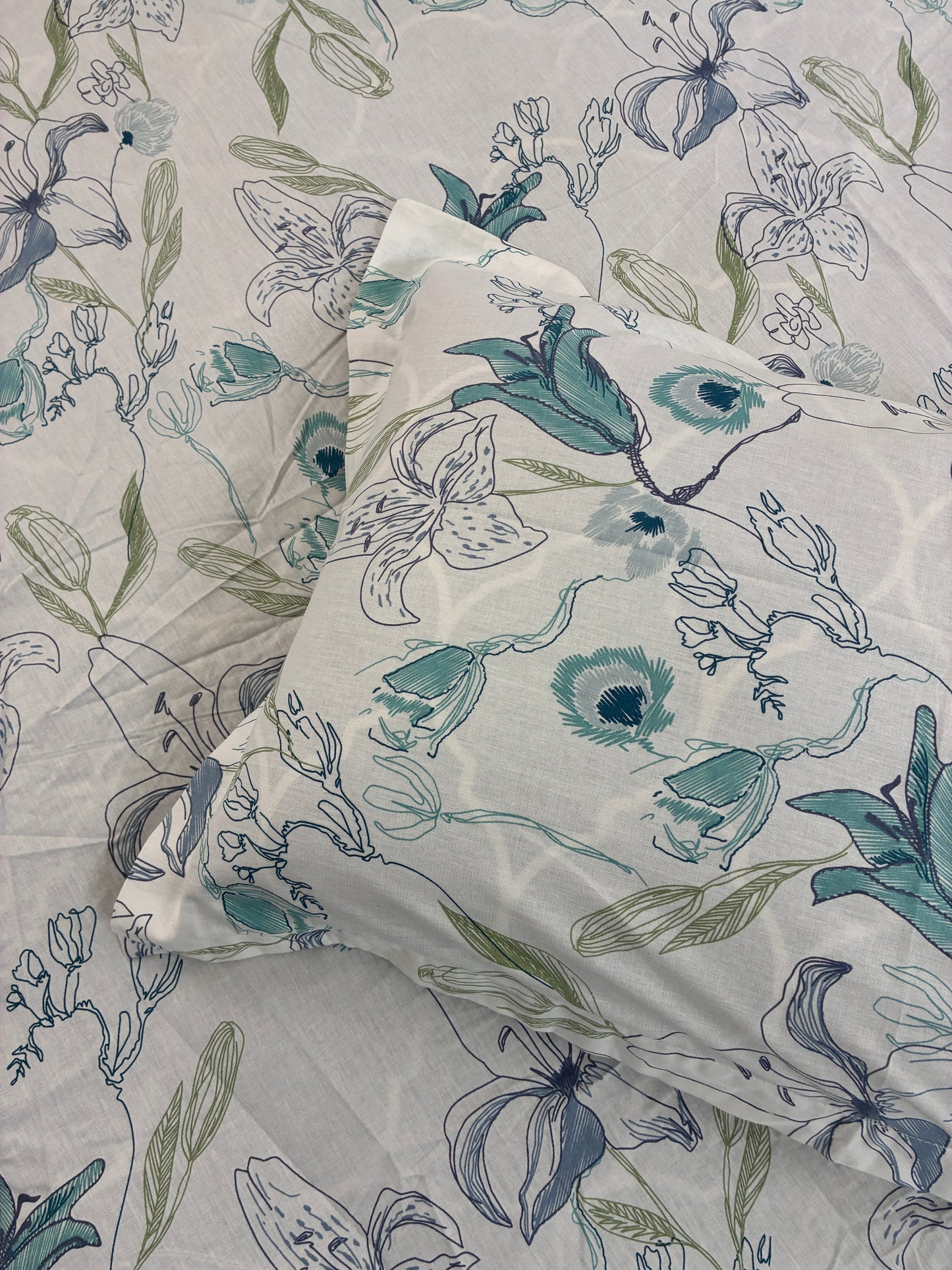 Blue Wild Flower Fitted King Size Bedspreads  75x75x10 inches
