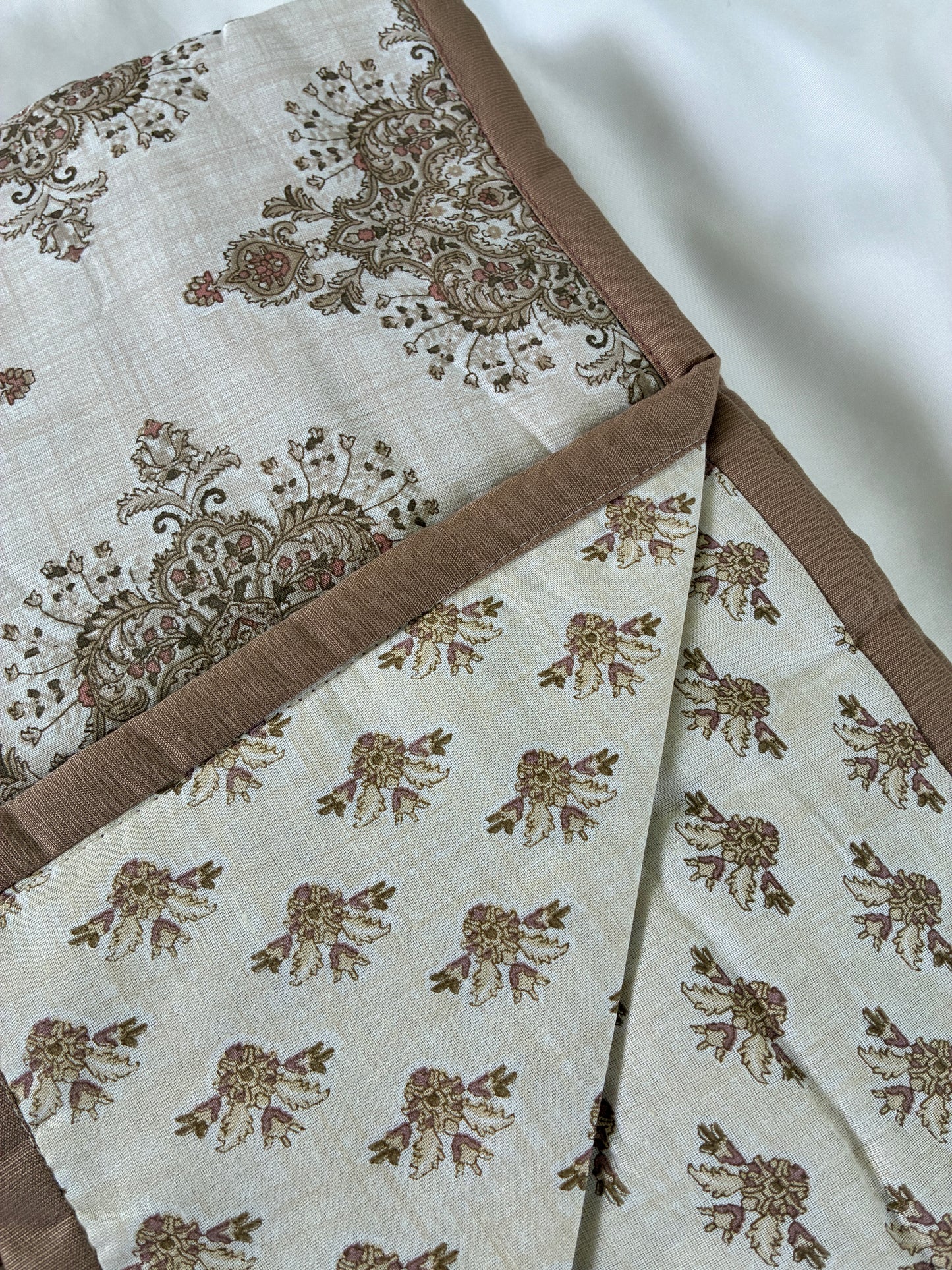 Brown Motif Floral Single Size Cotton Dohar