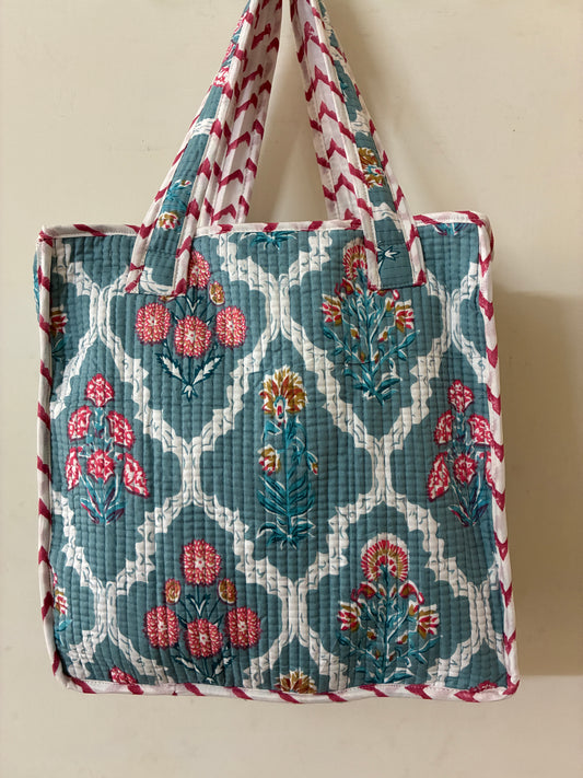 Quilted Waterproof Mini Tote / Lunch Bag with Zip Closure