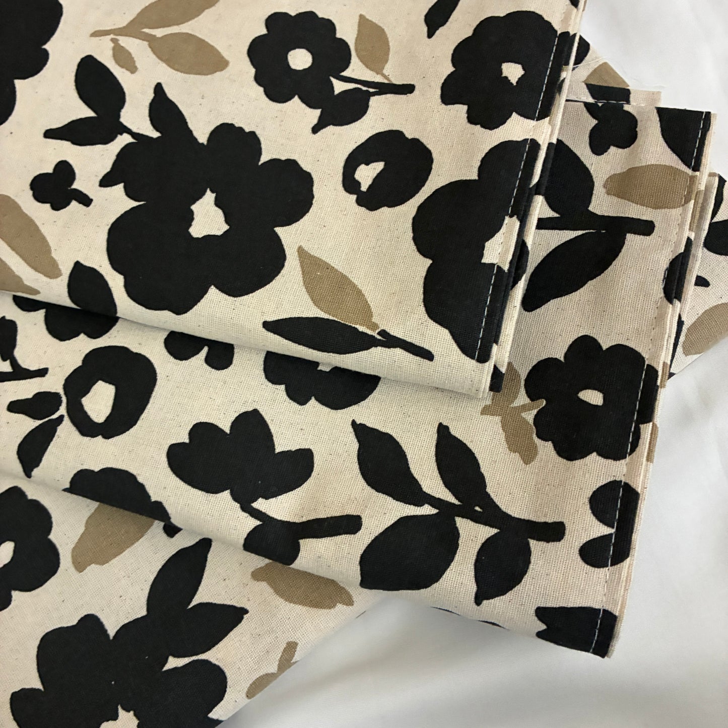 Black Floral Cotton Bedspread with 2 Pillow Covers 70 x 90 in