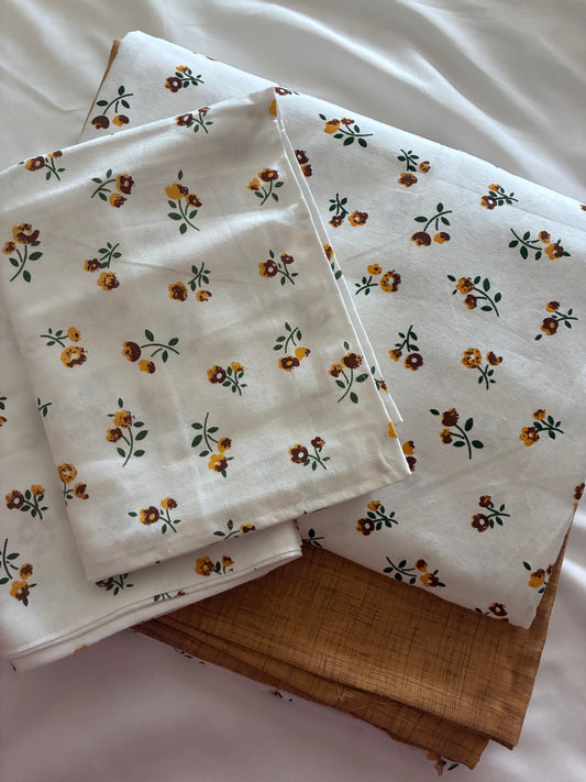 Yellow Floral King Size Cotton Bedspread 100x110 in