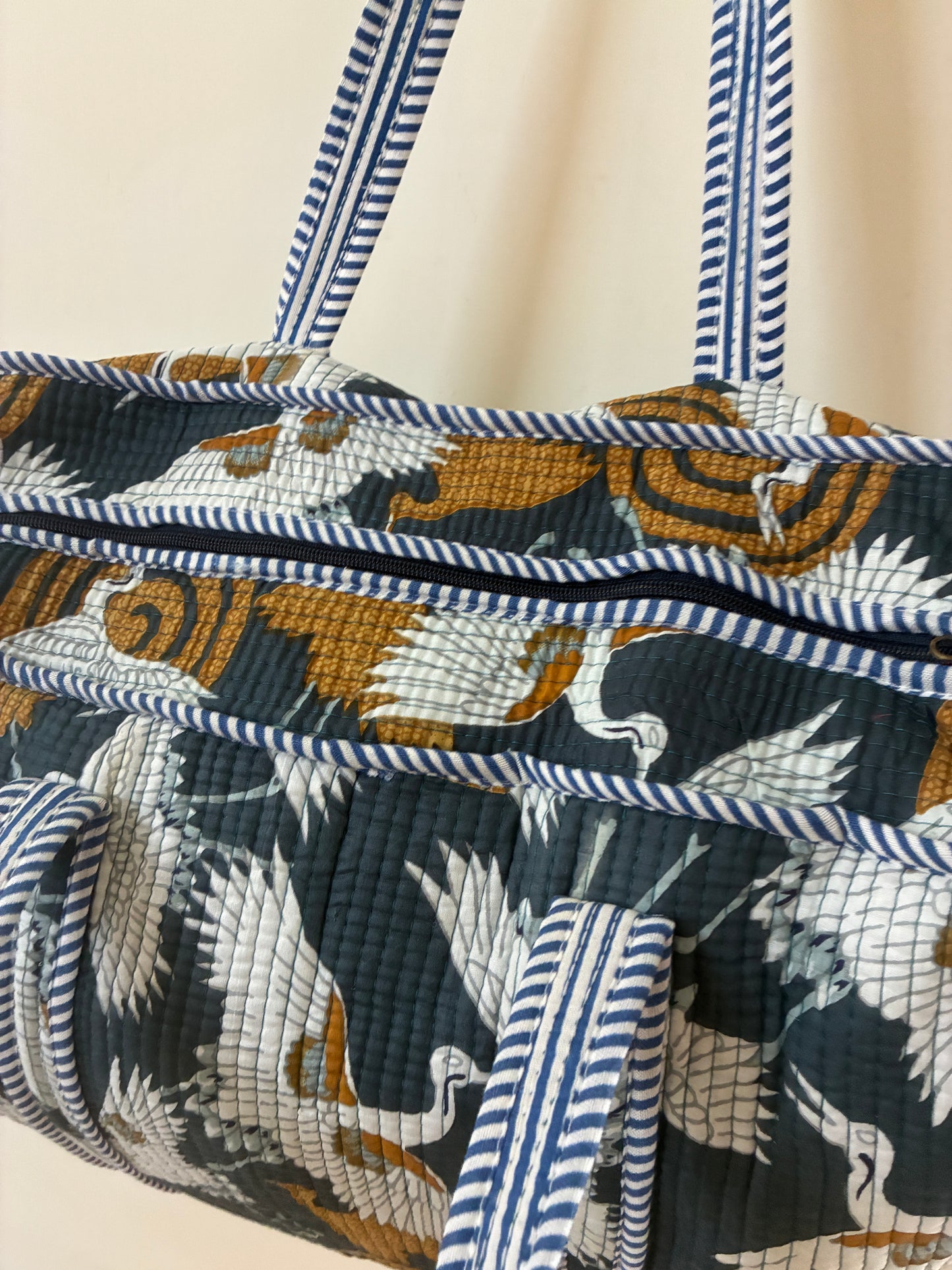 Large Quilted Tote Bag with Zip Closure