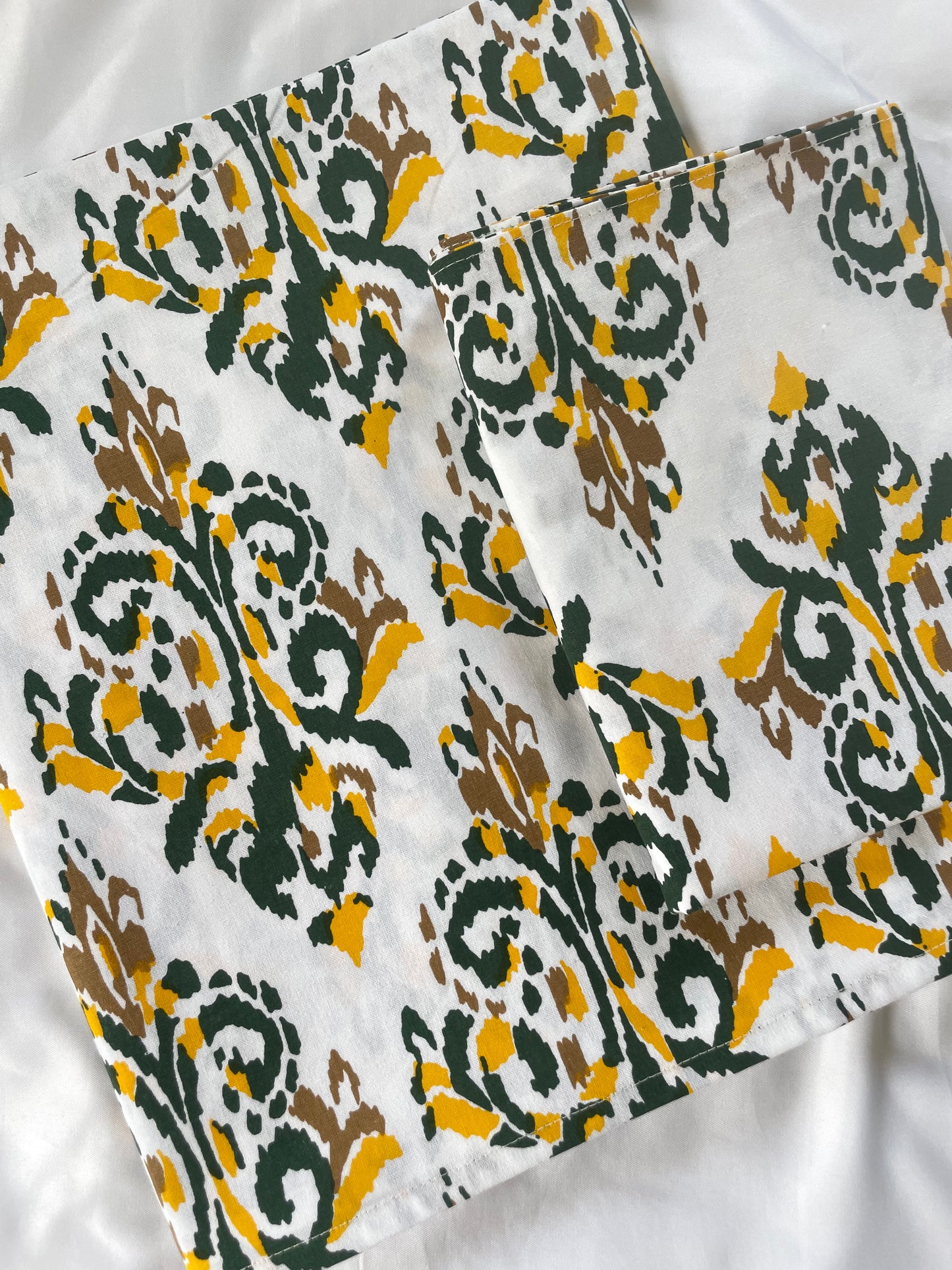 Green Motif Single Size Cotton Bedspread with 1 Pillow Cover 60 x 90 in